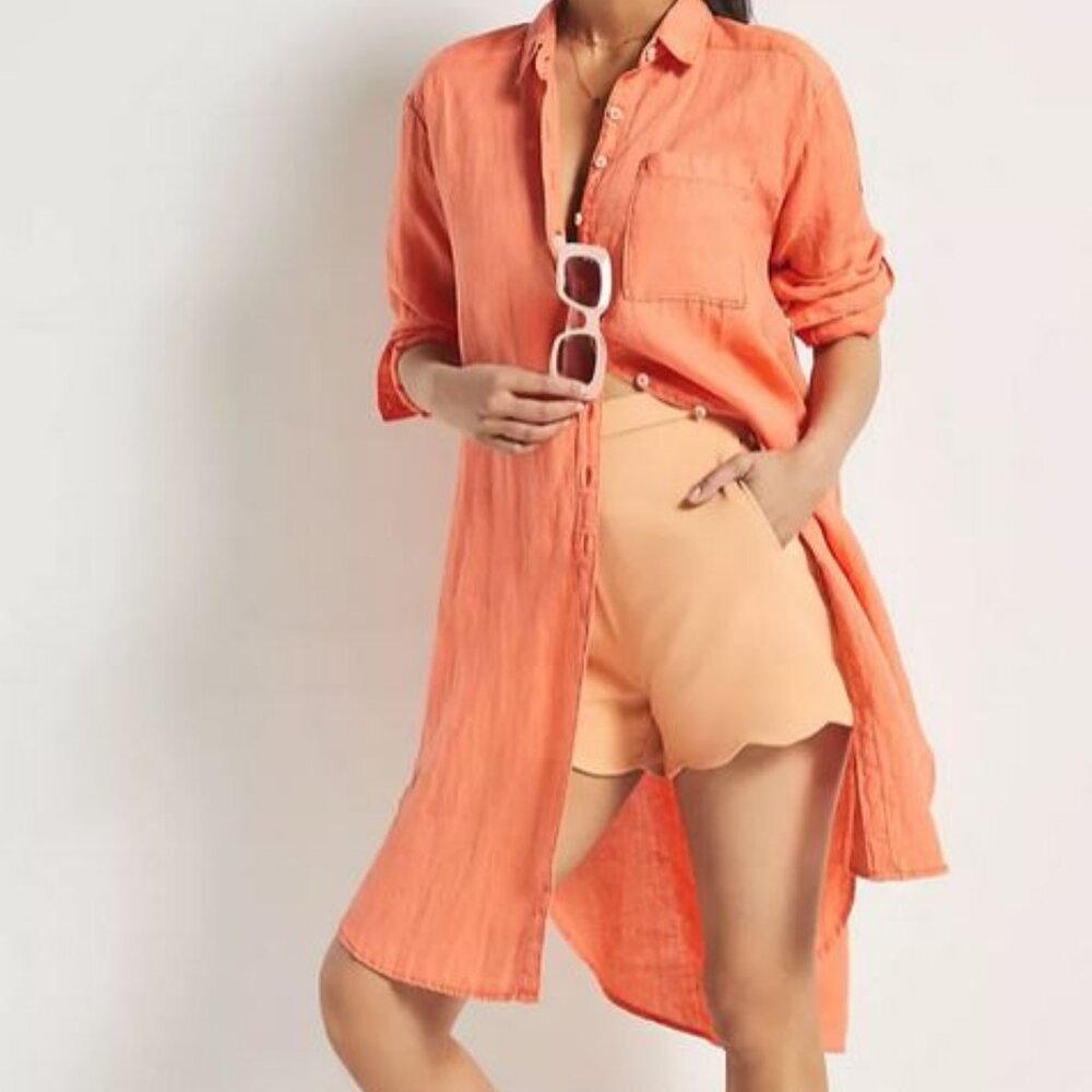 Anthropologie Long Shirt Dress-shirt in soft LINEN XL - New w/o tags - Picture 5 of 5